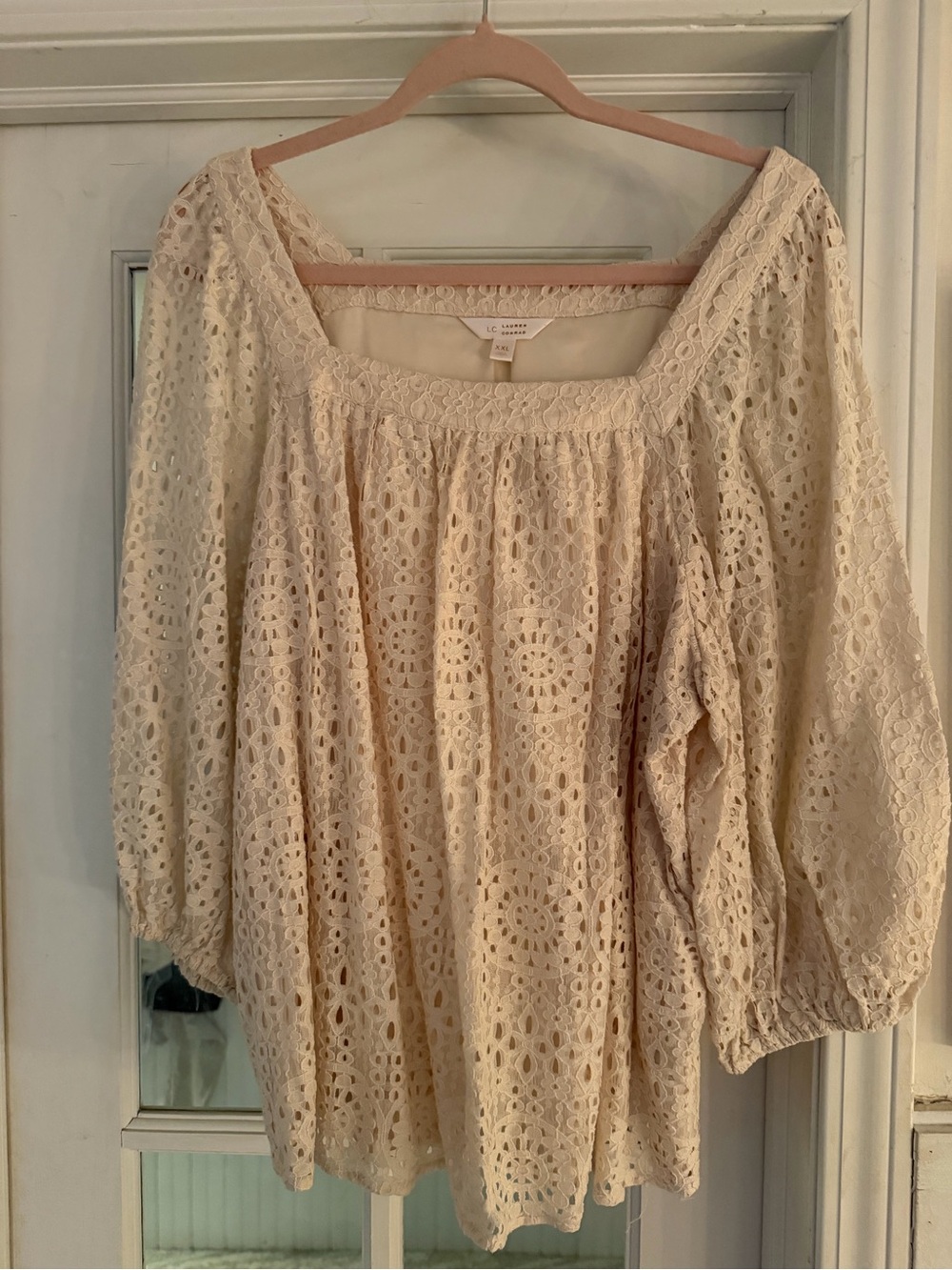 LC Lauren Conrad Ivory Crochet Peasant Blouse